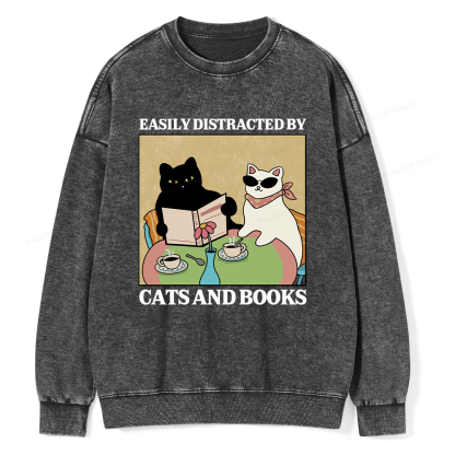 Pagewings Cats And Books Unisex Washed Sweatshirt