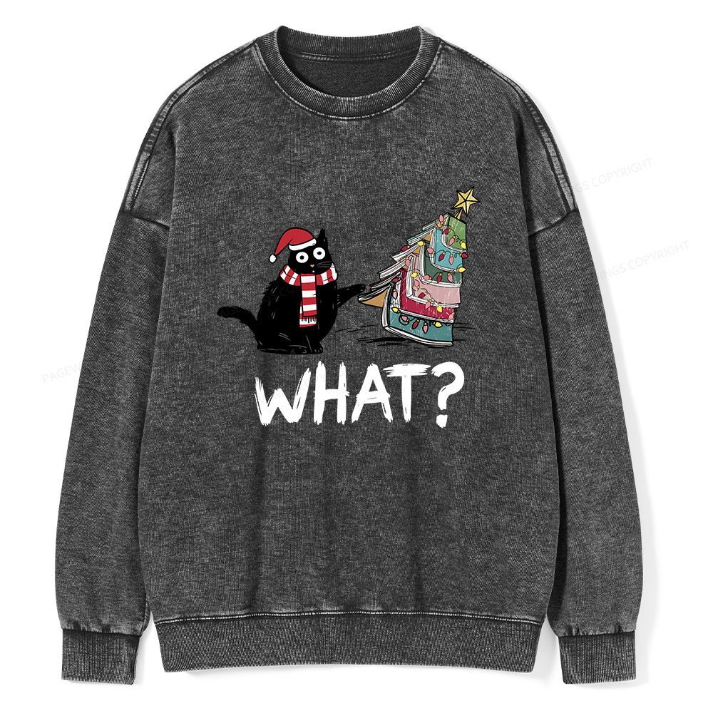 Pagewings Funny Cat Christmas Unisex Washed Sweatshirt