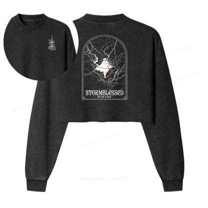 Pagewings Stormblessed Women Washed Crop Sweatshirt