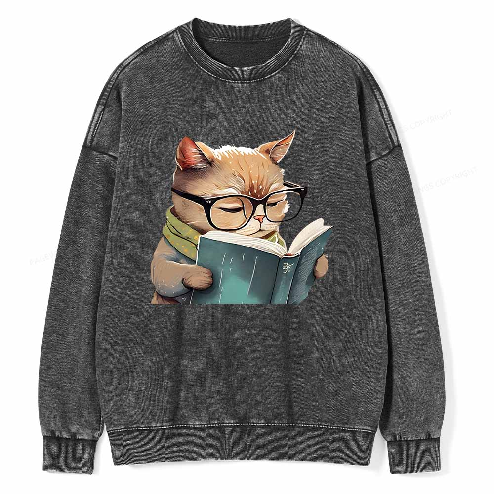 Pagewings Animals Reading Books Unisex Washed Sweatshirt