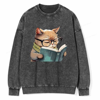 Pagewings Animals Reading Books Unisex Washed Sweatshirt