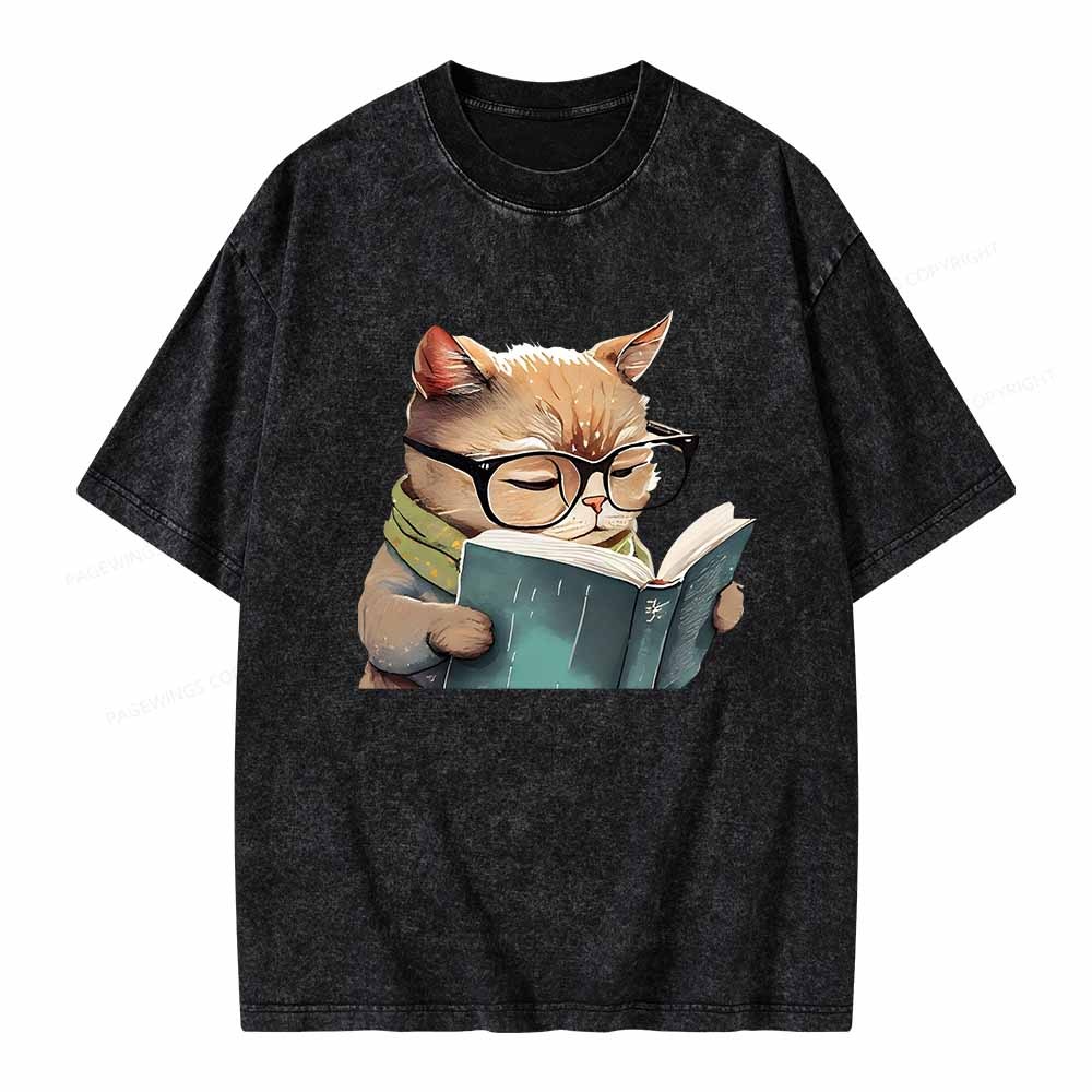 Pagewings Animals Reading Books Unisex Washed T-shirt