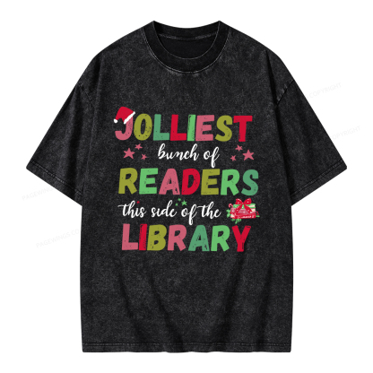 Pagewings Jolliest Bunch Of Readers This Side Of The Library Unisex Washed T-shirt