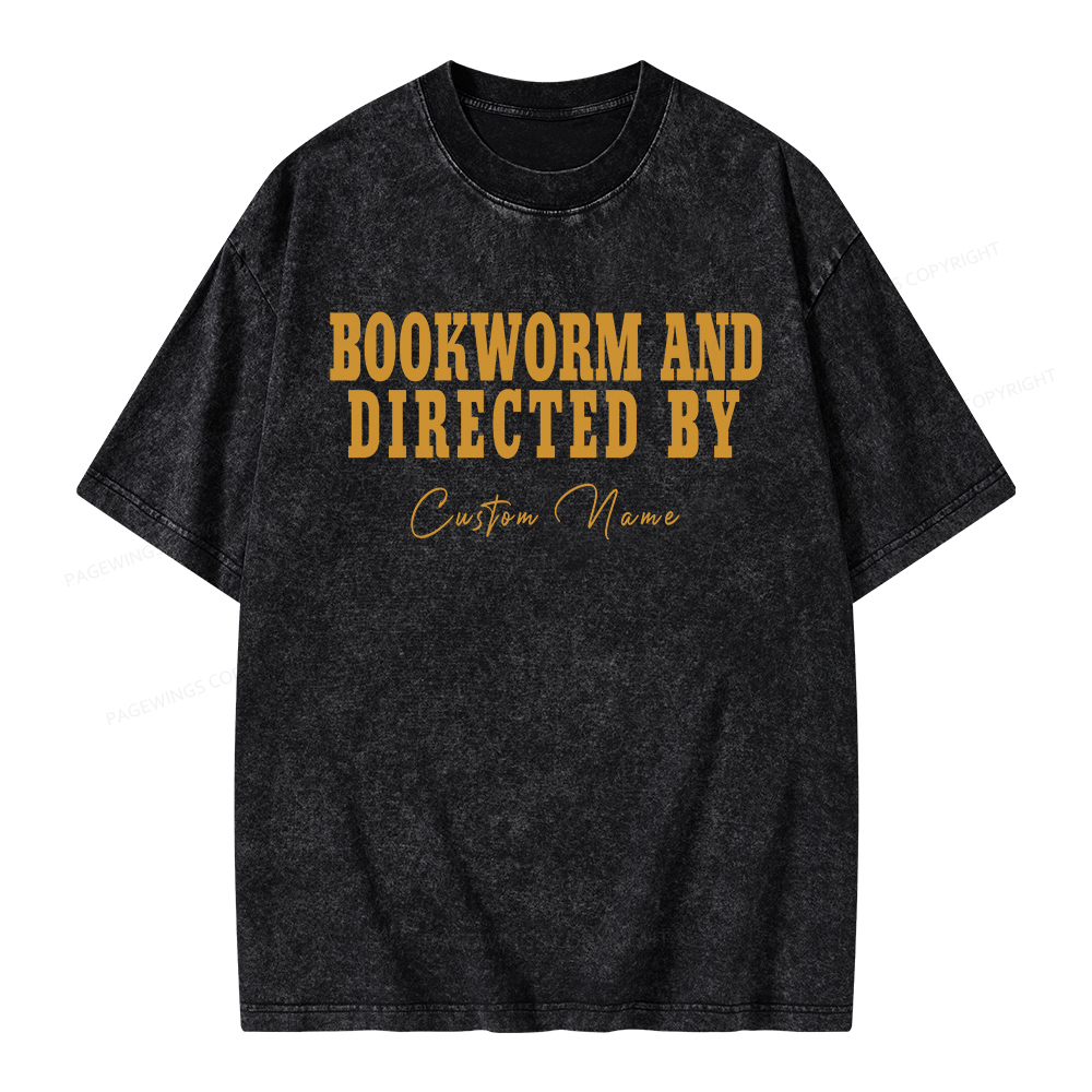 Pagewings Personalized Name Bookworm and Midnight Reader Unisex Washed T-shirt