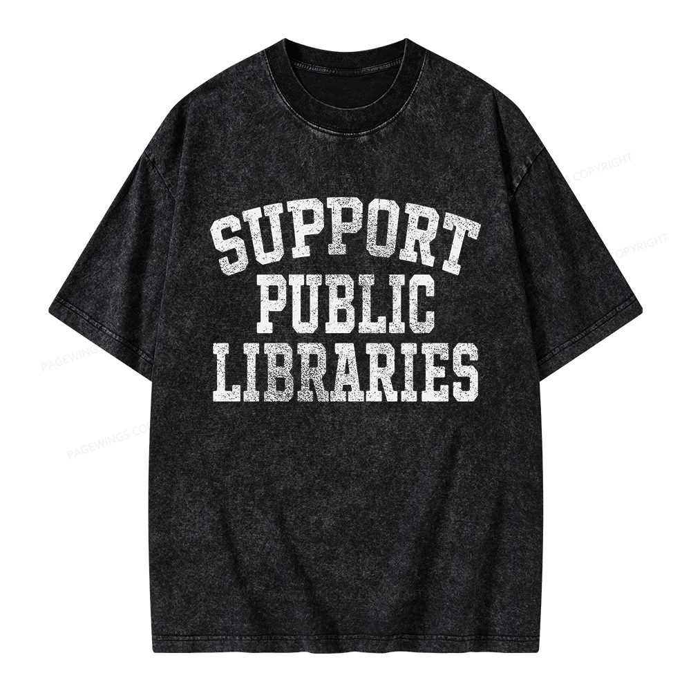 Pagewings Support Public Libraries Unisex Washed T-shirt