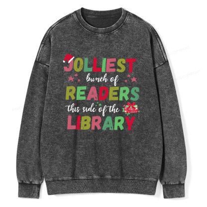 Pagewings Jolliest Bunch Of Readers This Side Of The Library Unisex Washed Sweatshirt