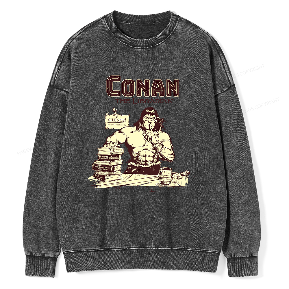 Pagewings Conan the Librarian Unisex Washed Sweatshirt