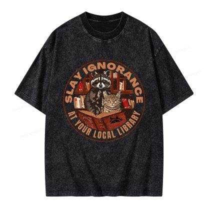 Pagewings Slay Ignorance At Your Local Library Unisex Washed T-shirt