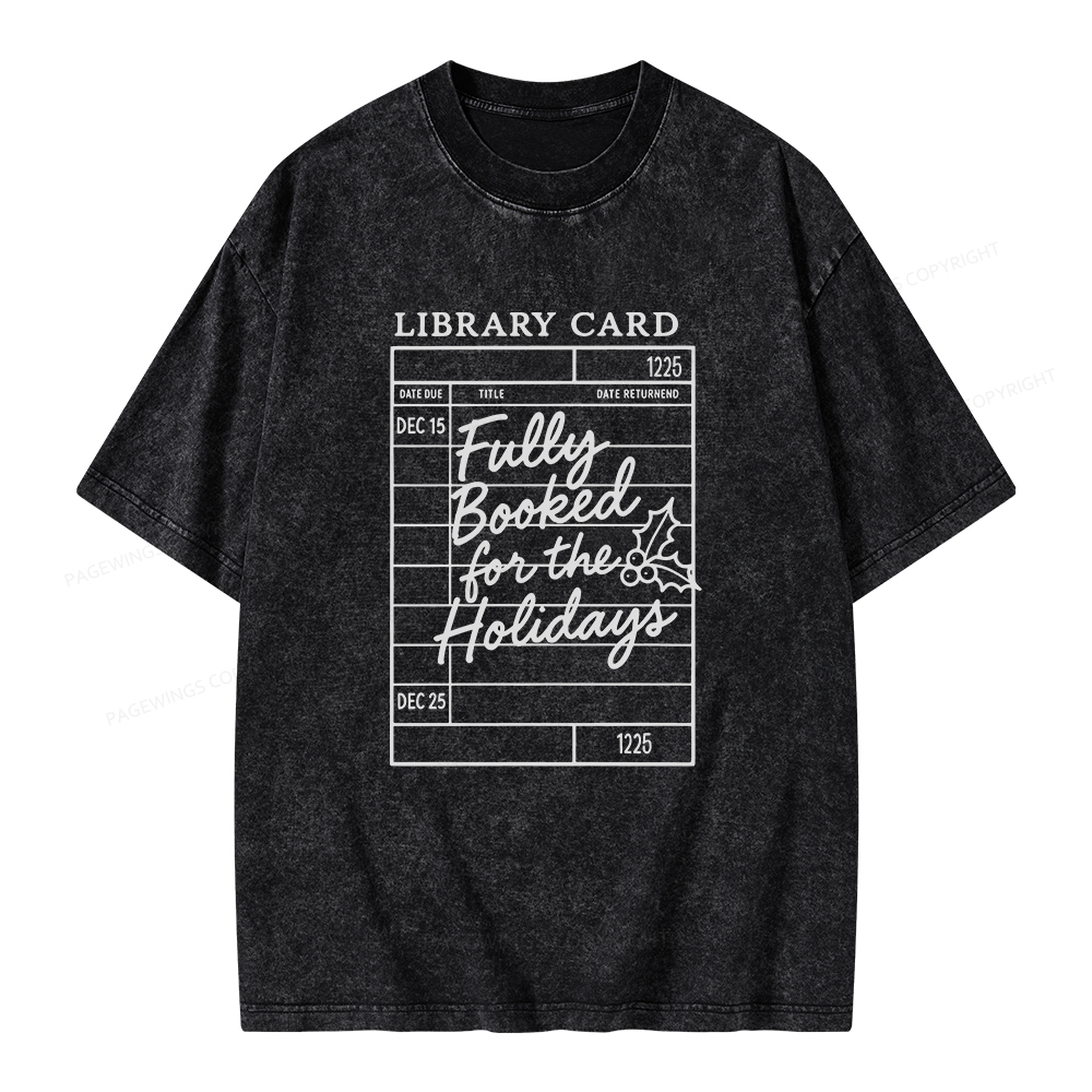 Pagewings Library Card Christmas Unisex Washed T-shirt