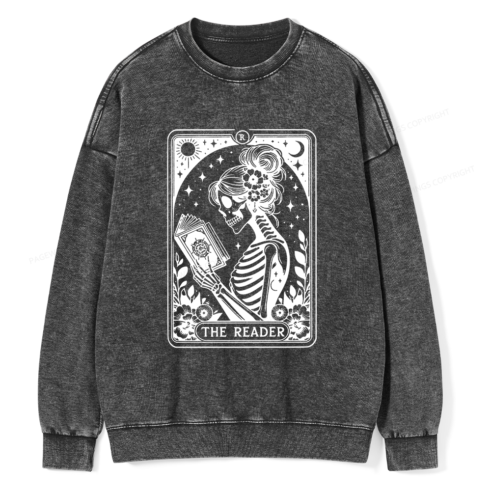 Pagewings Tarot Lover Gift Halloween Skeleton Tee Unisex Washed Sweatshirt