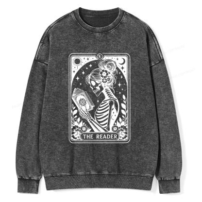 Pagewings Tarot Lover Gift Halloween Skeleton Tee Unisex Washed Sweatshirt