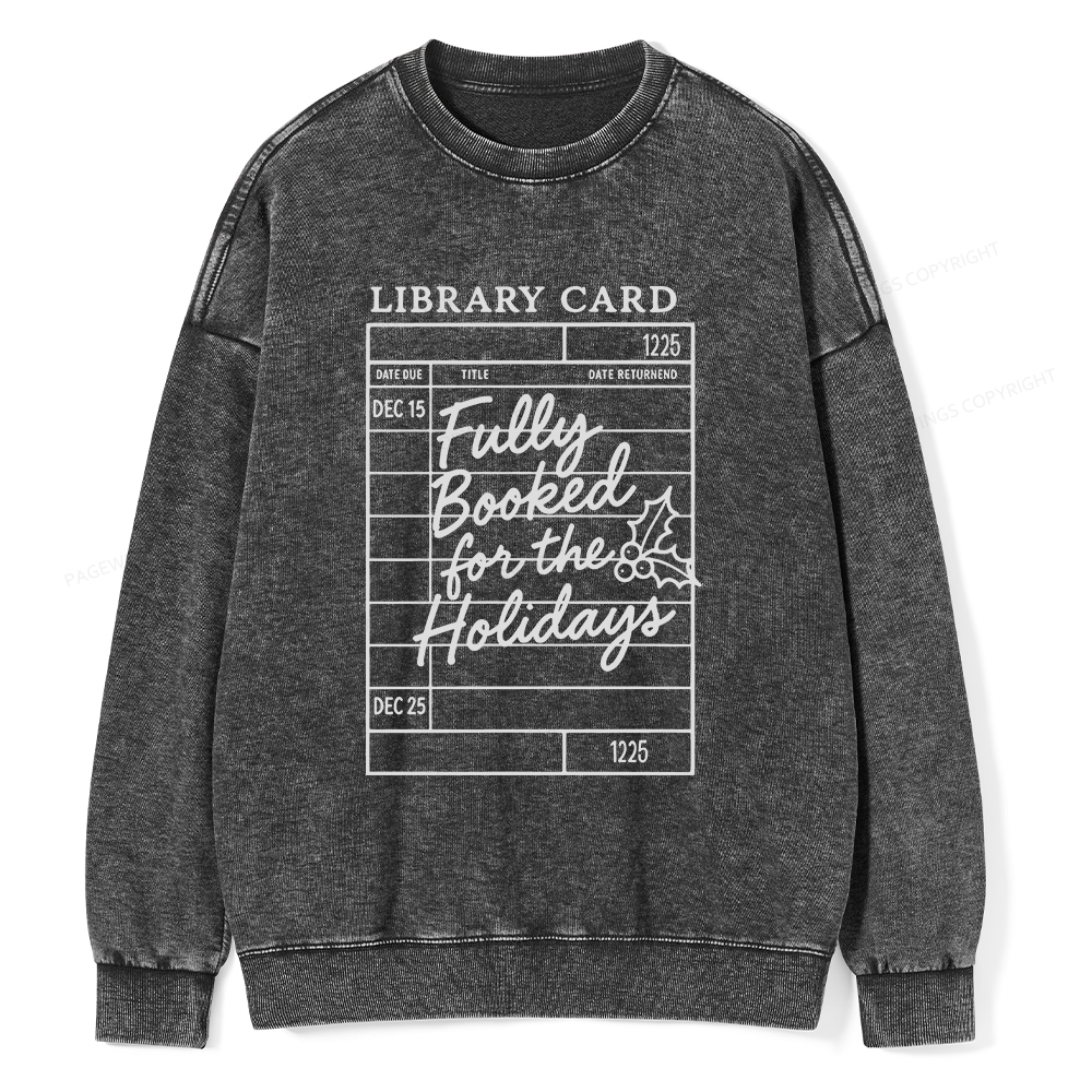 Pagewings Library Card Christmas Unisex Washed Sweatshirt