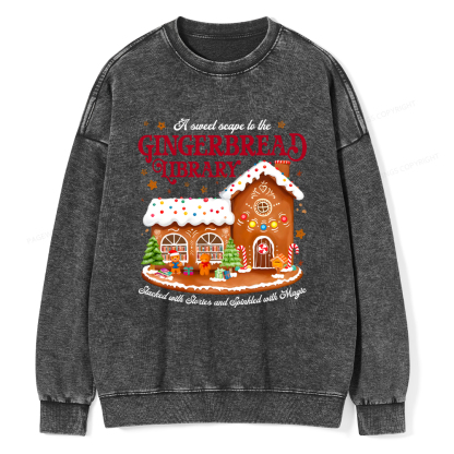 Pagewings Gingerbread Library Christmas Unisex Washed Sweatshirt
