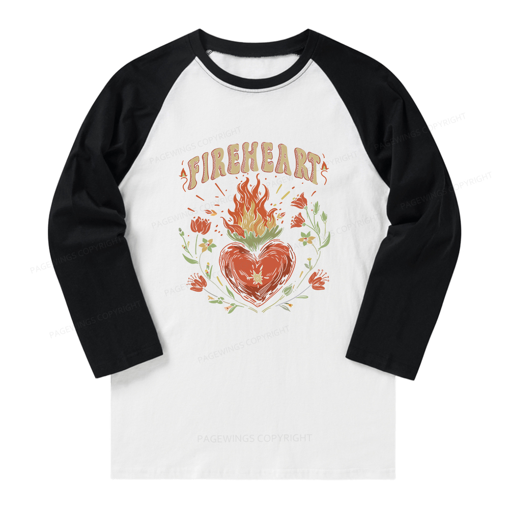 Pagewings Vintage Fire-heart Long Sleeve Raglan T-shirt