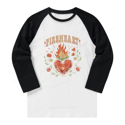 Pagewings Vintage Fire-heart Long Sleeve Raglan T-shirt