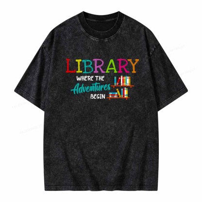 Pagewings Library Where The Adventure Begin Shirt Unisex Washed T-shirt