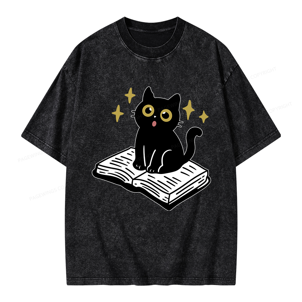 Pagewings Cat Book Unisex Washed T-shirt
