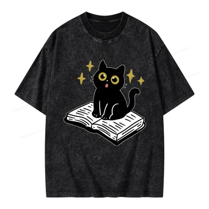 Pagewings Cat Book Unisex Washed T-shirt