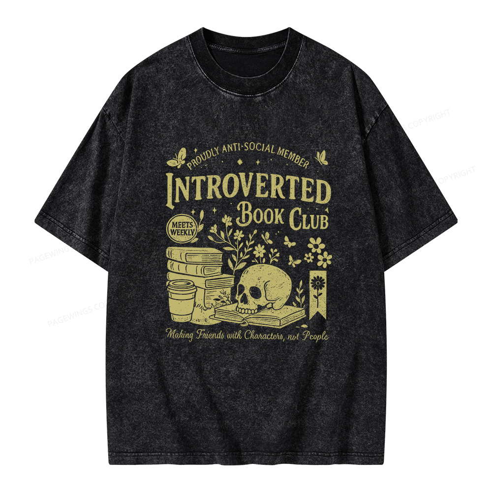 Pagewings Introverted Book Club Unisex Washed T-shirt