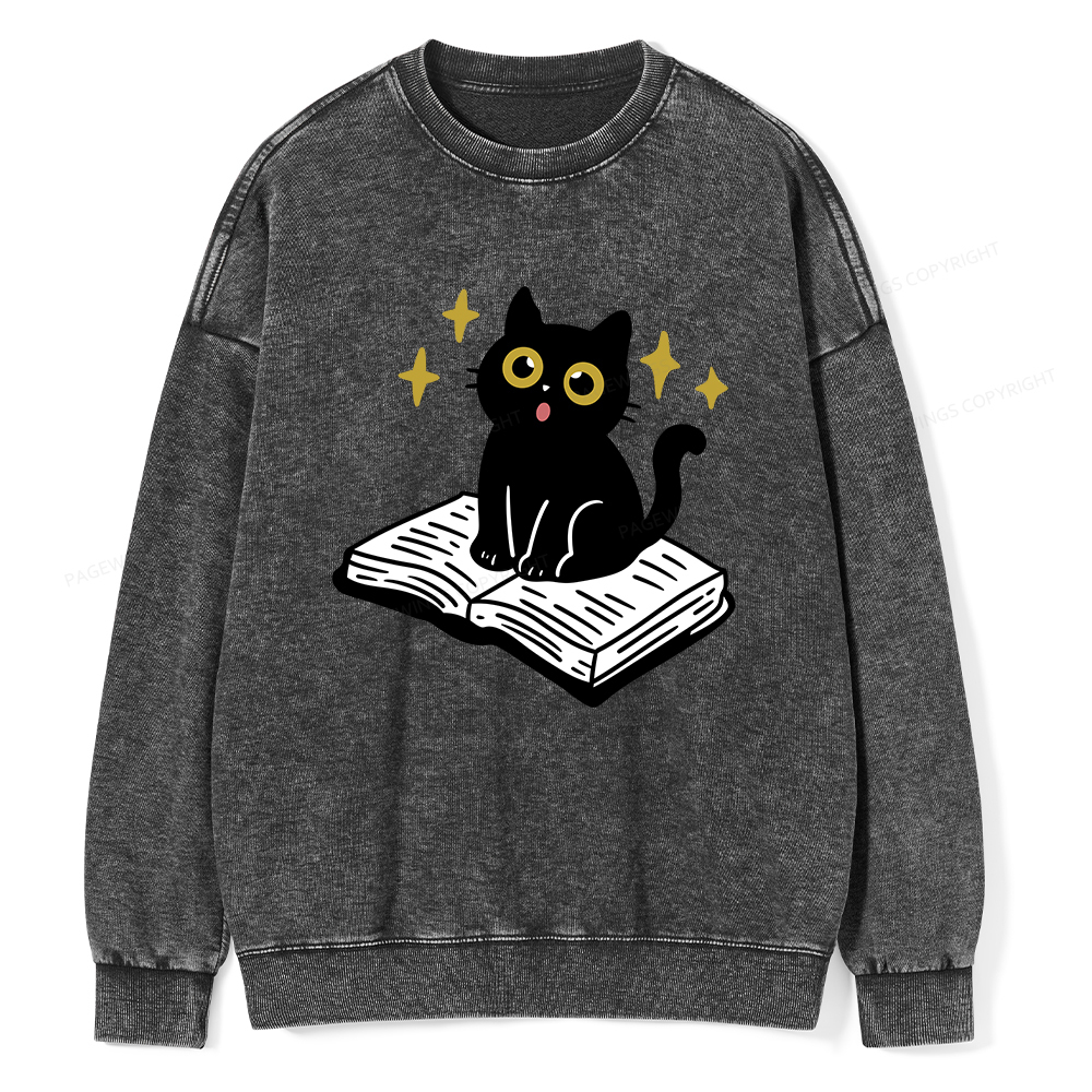 Pagewings Cat Book Unisex Washed Sweatshirt