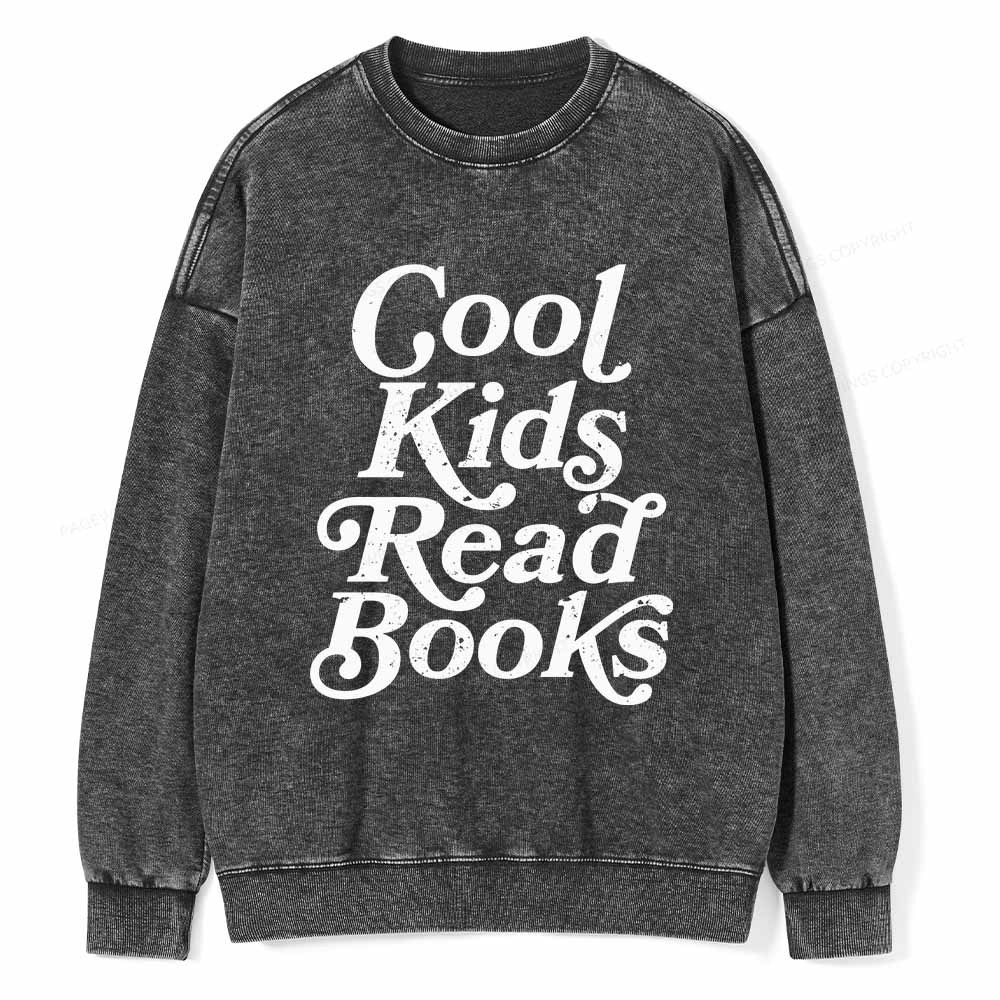 Pagewings Cool Kids Read Books Unisex Washed Sweatshirt