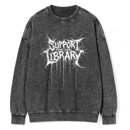 Pagewings Support Your Local Library  Unisex Washed Sweatshirt