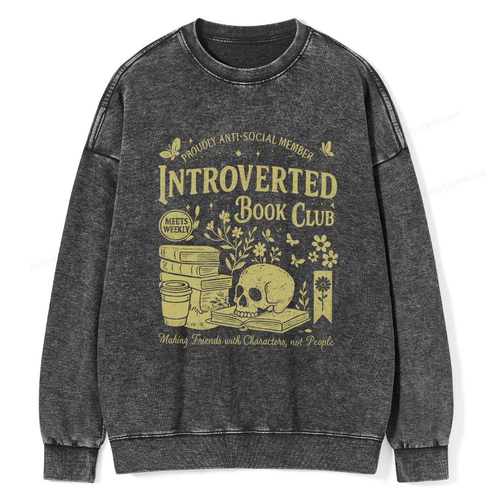 Pagewings Introverted Book Club Unisex Washed Sweatshirt