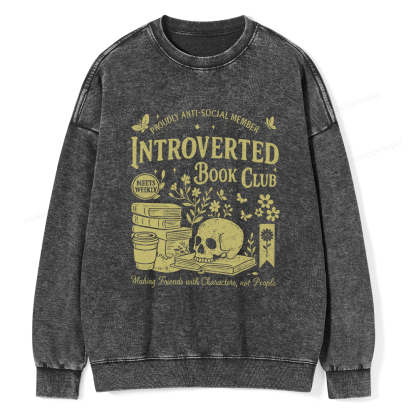 Pagewings Introverted Book Club Unisex Washed Sweatshirt