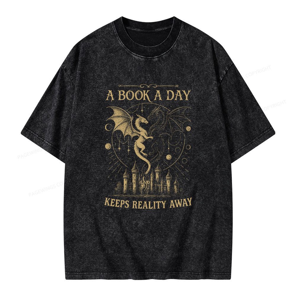 Pagewings A Book A Day Keeps Reality Away Unisex Washed T-shirt