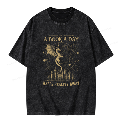 Pagewings A Book A Day Keeps Reality Away Unisex Washed T-shirt