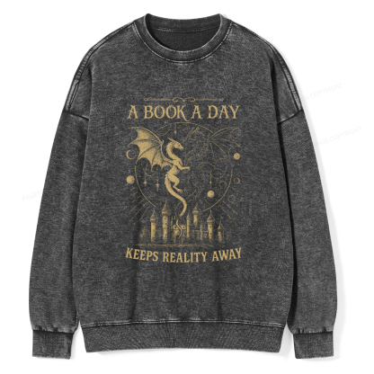 Pagewings A Book A Day Keeps Reality Away Unisex Washed Sweatshirt