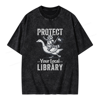Pagewings Protect Your Local Library Unisex Washed T-shirt