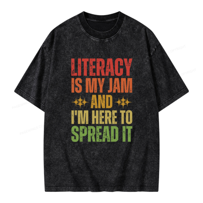 Pagewings Literacy Is My Jam And I'm Here To Spread It Unisex Washed T-shirt
