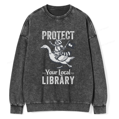 Pagewings Protect Your Local Library Unisex Washed Sweatshirt