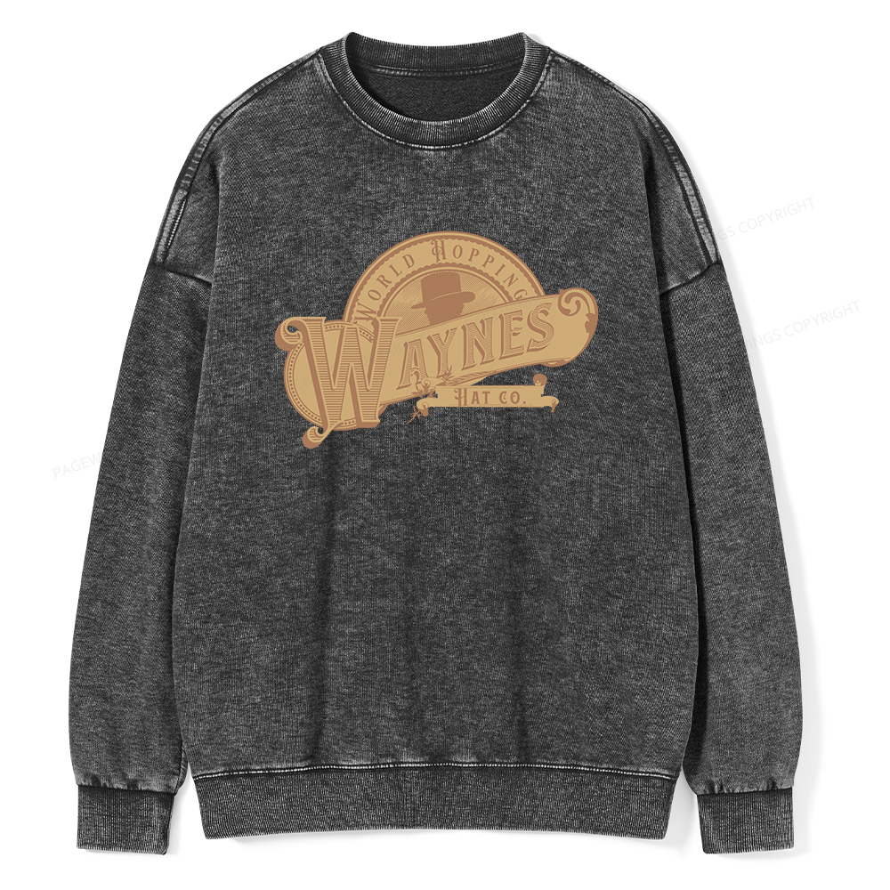 Pagewings World Hopping Waynes Hat Co Unisex Washed Sweatshirt