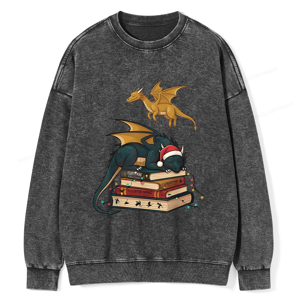 Pagewings Fourth Wing Dragons Christmas Unisex Washed Sweatshirt