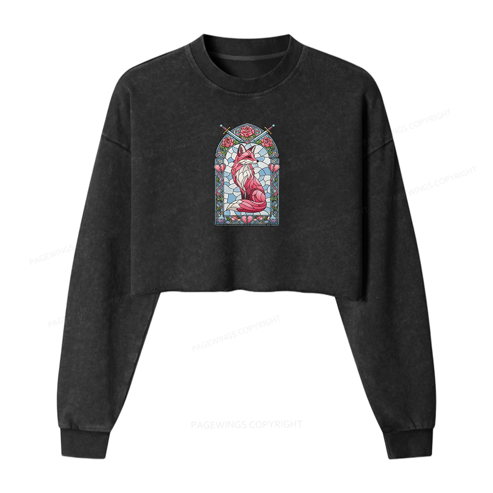 Pagewings Evangeline Fox Women Washed Crop Sweatshirt