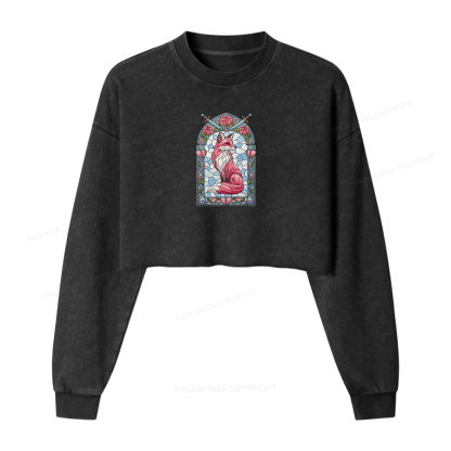 Pagewings Evangeline Fox Women Washed Crop Sweatshirt
