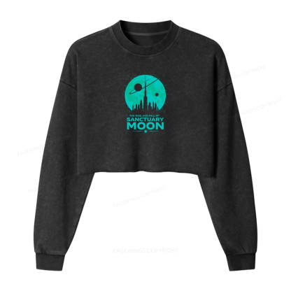 Pagewings Sanctuary Moon Women Washed Crop Sweatshirt