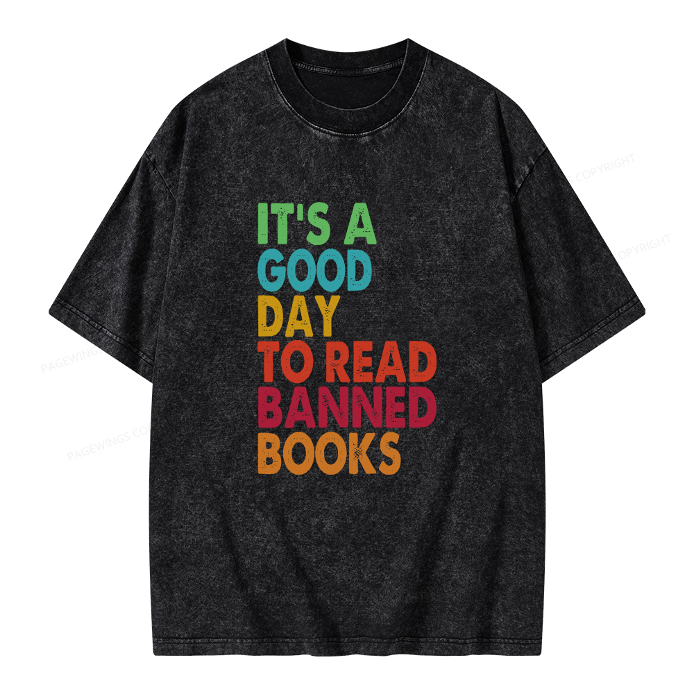 Pagewings It's A Good Day To Read Banned Books Unisex Washed T-shirt