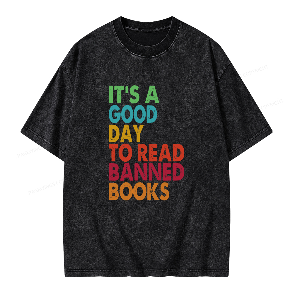 Pagewings It's A Good Day To Read Banned Books Unisex Washed T-shirt