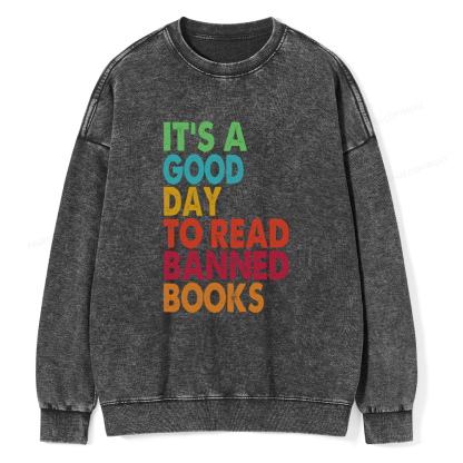 Pagewings It's A Good Day To Read Banned Books Unisex Washed Sweatshirt