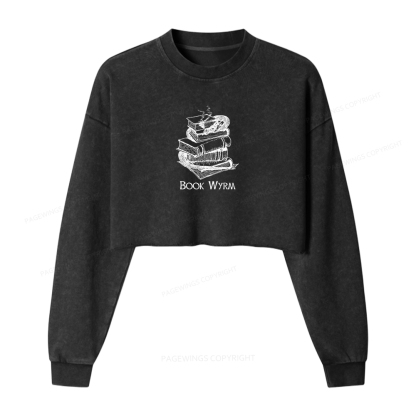 Pagewings Book Wyrm Women Washed Crop Sweatshirt