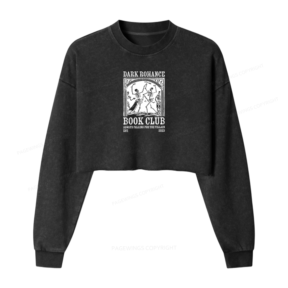 Pagewings Dark Romance Book Club Women Washed Crop Sweatshirt