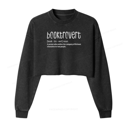 Pagewings Booktrovert Women Washed Crop Sweatshirt