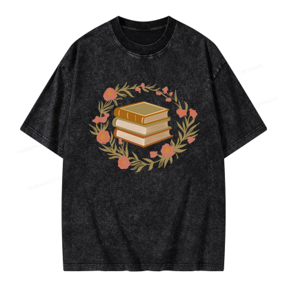 Pagewings Floral Book Lover Unisex Washed T-shirt