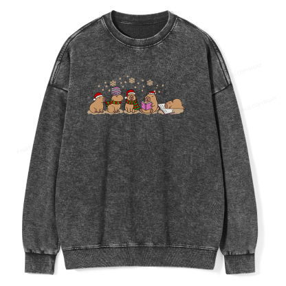 Pagewings Capybara Christmas Reading Unisex Washed Sweatshirt