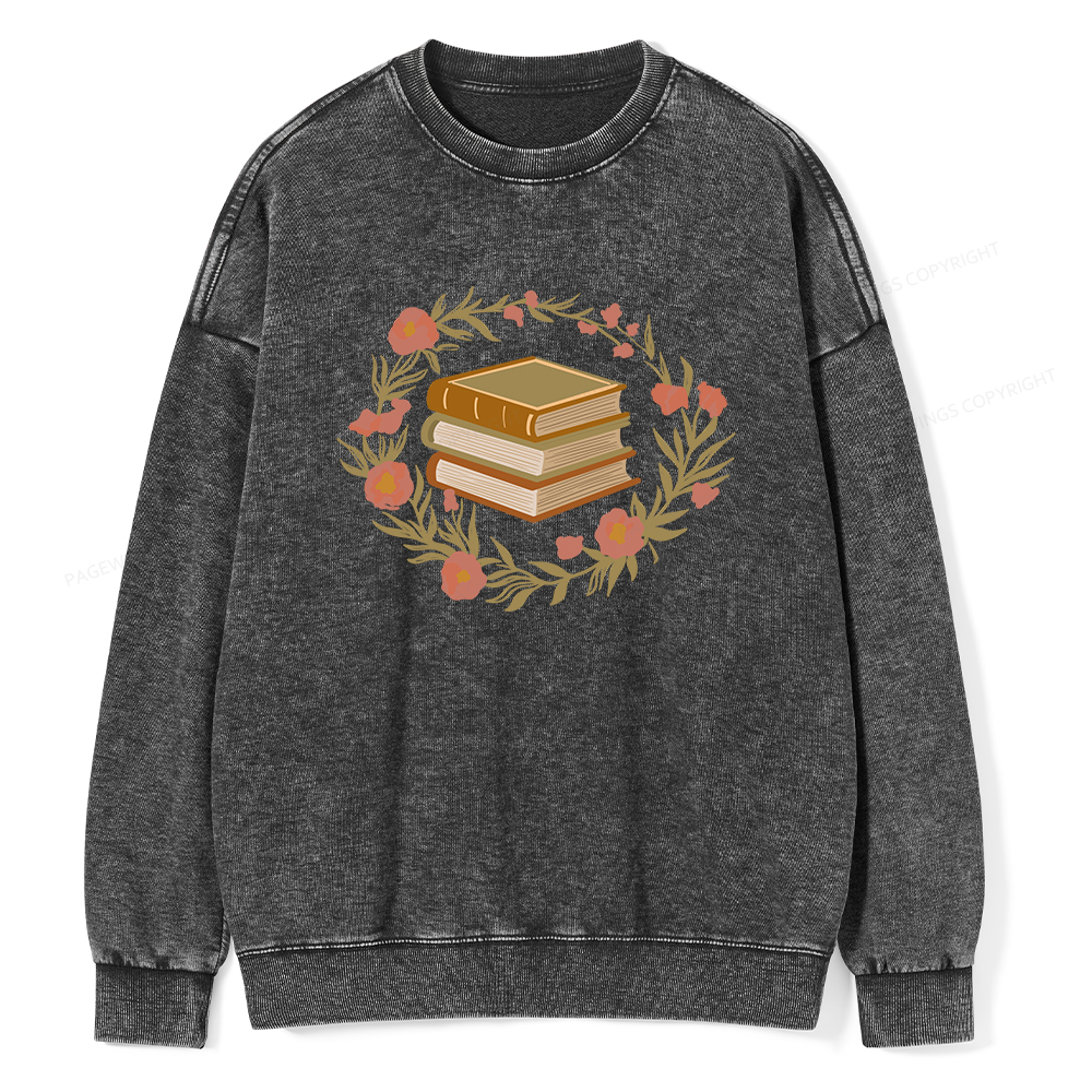 Pagewings Floral Book Lover Unisex Washed Sweatshirt