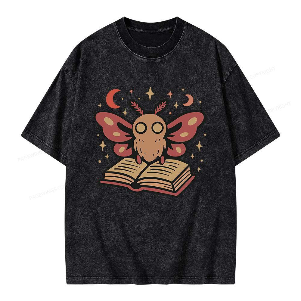 Pagewings Cute Bookish Moth Unisex Washed T-shirt