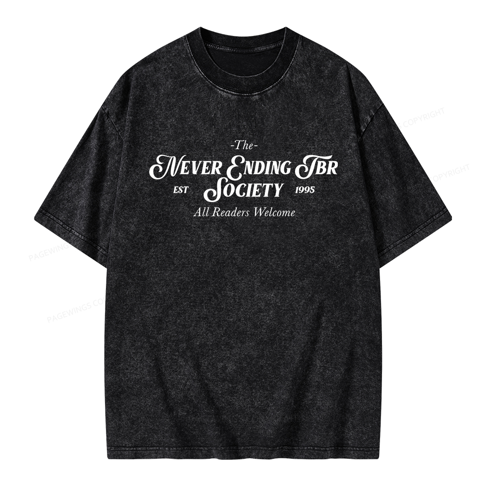 Pagewings Never Ending TBR Society Unisex Washed T-shirt